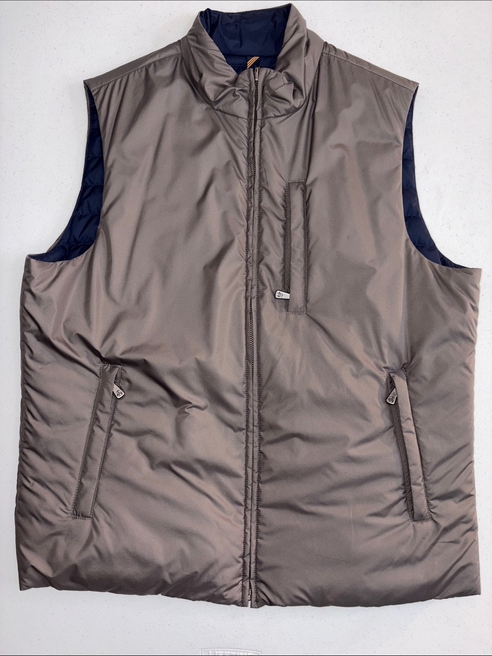 Brooks Brothers Men Puffer Vest L Reversible 2in1 Gray/Nacy Full Zipper Pockets